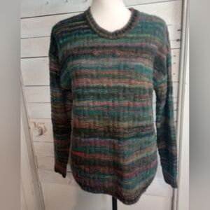 Lillian Nicole Women's Petite Large Striped Chunky Knit Pullover Sweater Retro